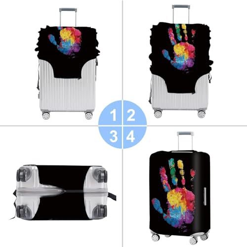 Image of Colorful Handprint Luggage Cover - Stretchable Suitcase Protector- Bold Travel Cover with Multicolor Print - Durable & Easy to Spo,XL