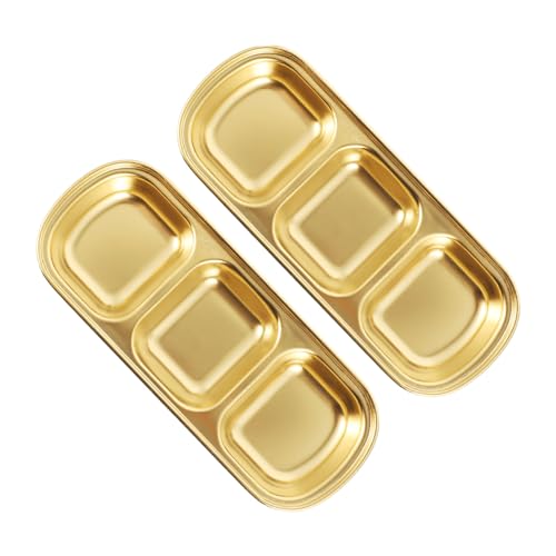 SHOWERORO 2pcs Seasoning Dish Tiered Turntable Snack Serving Dishes Jugs Saucers Bowl Dip Spoons Trifle Multiple Korean Grill Gold Mixing Bowl Serving Tray Pots Store Stainless Steel Golden