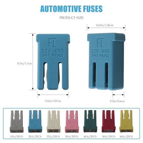 Kit de fusibles automotrices mini MCASE ranurados, 14 piezas: 15 A, 20 A, 25 A, 30 A, 40 A, 50 A y 60 A, 32 V, para autos, camiones, SUV, embarcaciones, RV, ATV, UTV y carritos de golf, marca GRABOTE miniatura 3