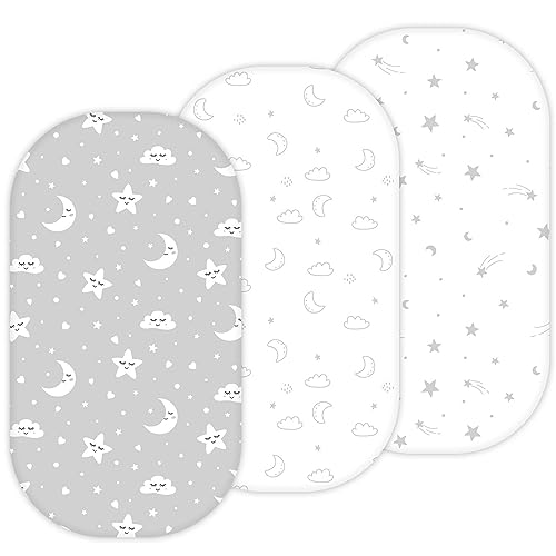 Bassinet Sheets for UPPAbaby Bassinet V3 Graco Modes DreamMore SmartSense Soothing Thule Bassinet 3 Pack 16 x 30 Ultra Soft Breathable Unisex Boys Girls Gray (Moon Stars)