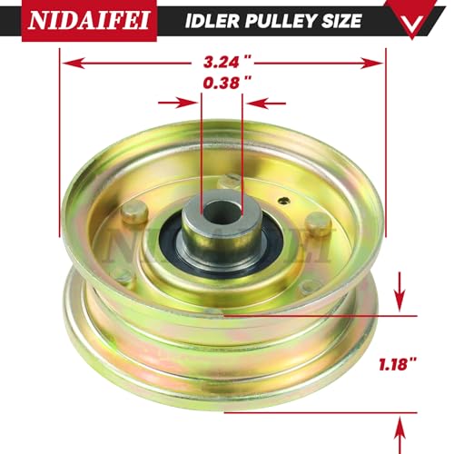 NDAIFEI 2 Pack 756-04224 Flat Idler Pulley Replaces Cub Cadet 756-04224 Idler Pulley, MTD 75604224 Flat Idler Pulley, MTD 756-0981A, 756-0981B for Cub Cadet LT1050 LTX1045 LT1045 LT1042 LT1046 Deck - Thumbnail 3