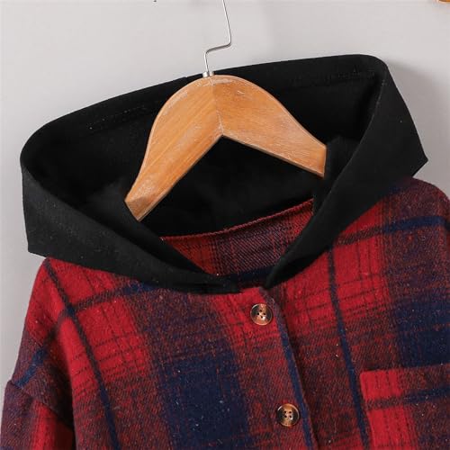 Teen Girls Oversized Flannel Plaid Hoodies Kids Streetwear Button Shirts Long Sleeve Lightweight Jacket Y2K Birthday Coats4