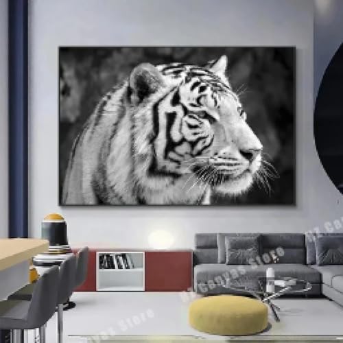 Impression sur toile lion blanc et noir décoration intérieur 60x90
