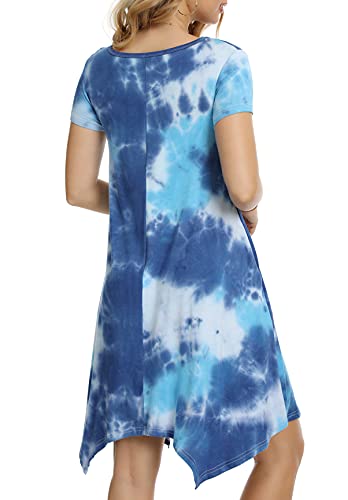 Image of Women Casual Loose Soft Crewneck Short Sleeve Pockets Swing T-Shirt Dress