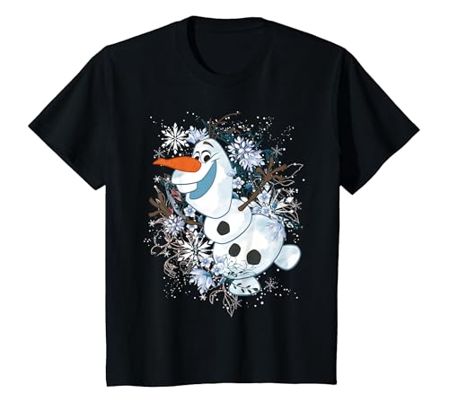 Disney La Reine des Neiges Olaf danse dans les flocons de neige graphique T-Shirt, Enfant, Noir, 12 ans