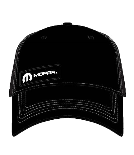 Black Mopar Racing Hat for Men - Mopar White Logo Adjustable Automotive Baseball Cap