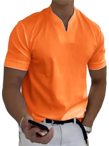 Lininco Mens Shirts, Mens Business Slim V-Neck Longline Henley Shirt Gym Athletic Tee, Stylish T-Shirt