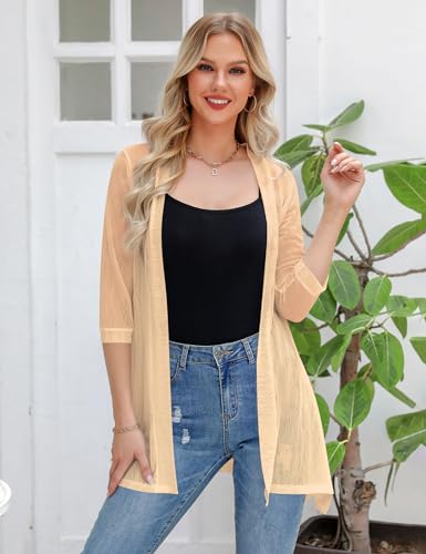 Image of iClosam Women Casual 3 /4 Sleeve Sheer Open Front Cardigan Sweater Kimono
