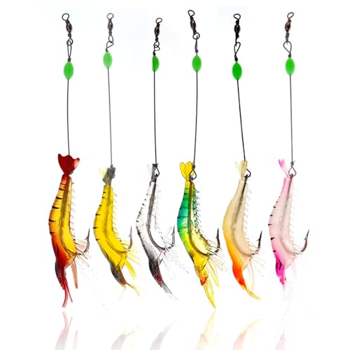Camarón Biónico Luminoso Señuelo de Pesca Artificial, Pesca con Anzuelos Afilados para Cañas de Cebo, de Roca, de Mar, de Mano, Pesca Mesa (6 Pc)