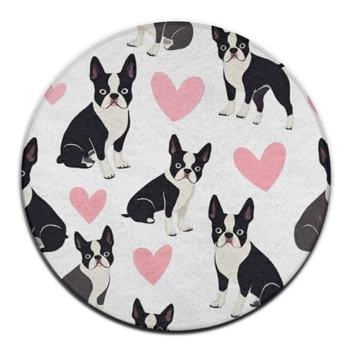 Fashion Round Area Rug with Boston Terrier Bulldog Design