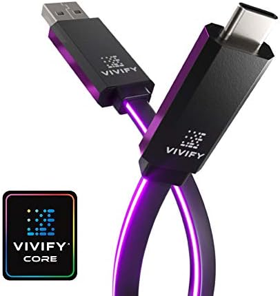 VIVIFY ACESO W10 RGB Led Gaming Light up Type C USB 3.1 3.2 Gen 2 Quick Charge 3 QC3 10 Gbps Car Mobile Cable Purple 3.2ft