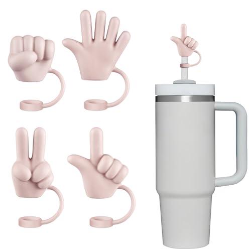 Nearockle 4pcs Gesture Silicone Straw Cover Compatible for Stanley Yeti Tumbler Cup Accessories, for Reusable Straws 8-12mm/0.23-0.4inch (Pink)