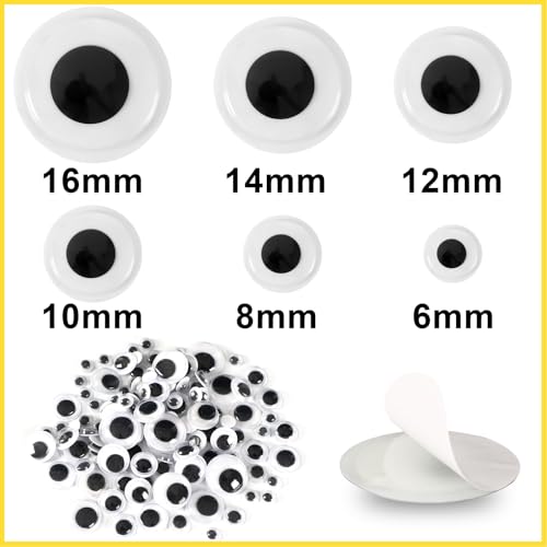 upins 1000 pcs self adhesive googly wiggle eyes for diy craft assorted size 6 mm 8 mm 10 mm 12 mm 14 mm 16 mm mixed packaging craft sticker eyes
