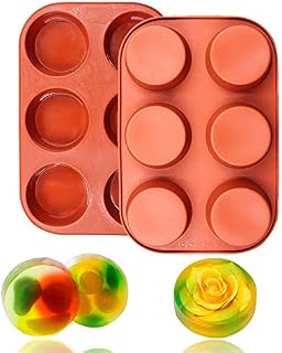 BAKER DEPOT 6 Cavity Round Silicone Mold for Muffin Cupcake, Bread, Handmade Soap Set of 2
