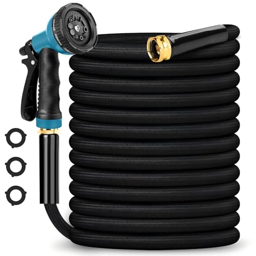 Image of Garden Hose 100FT Non-Expanding, Lightweight Hose With 10-Function Nozzle, Leak-Proof No-Knot, Easy to Carry, Wear-Resistant, Sturdy 3 /4GHT Flexible Water Hose for Outdoor (Black）