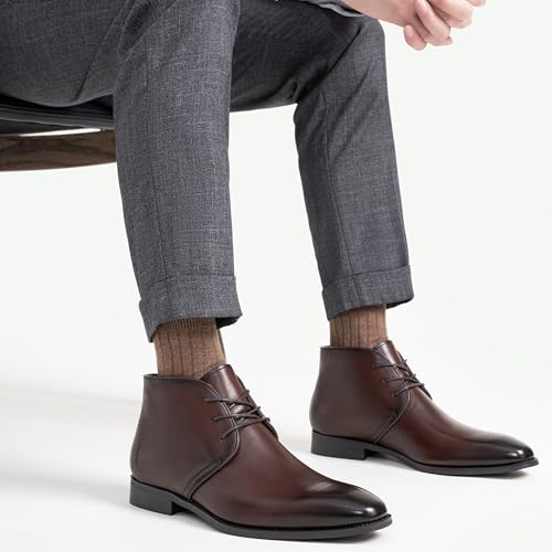Image of Jousen Leather Boots for Men Dress Classic Mens Boots Polish Retro Ankle Chukka Boots Mens