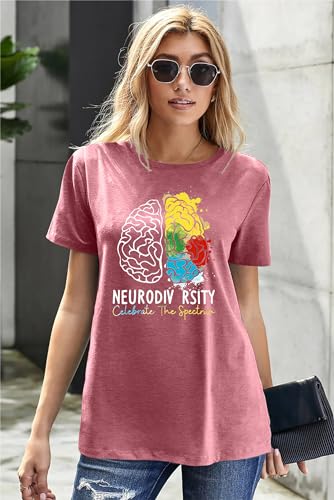 Neurodiversity Shirts Women: Autism Awareness Shirt ADHD Rainbow Graphic Tee Tops Short Sleeve Rbt Tshirt4