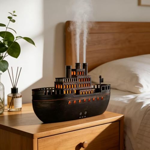 Image of Humidifier for Bedroom Titanic Humidifier with Remote Aromatherapy Diffuser Steamship Humidifier 7 Light 2 Mist Mode Air Humidifiers for Bedroom, Essential Oil Diffuser (Bronze Vintage)