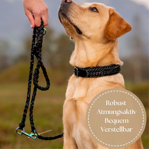 Ben&Bruno Hundehalsband | Breit & Verstellbar | 100% Handgefertigt | Robust, Sicher & Langlebig | Starkes Paracord Halsband | Halsbänder für Kleine, Mittelgroße & Große Hunde | Schwarz - L