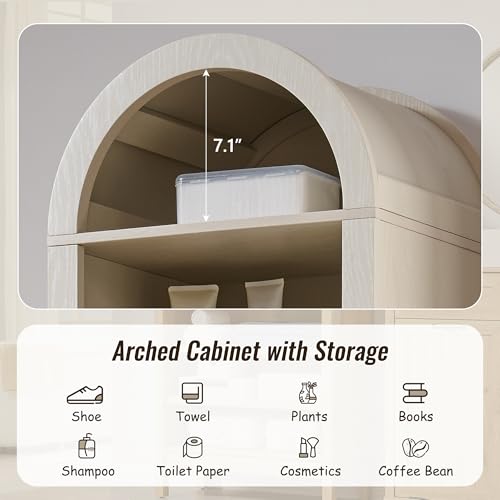 Image of IFBUY 71 inch Tall Arched Bathroom Storage Cabinet, 8-Tier Modern Farmhouse Storage Cabinet with Adjustable Shelves, Wood Freestanding Cabinet for Bathroom, Living Room, Entryway, Hallway (Cream)
