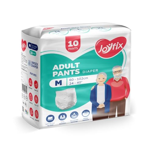Image of JOYFIX Unisex Adult Diapers|Pant Style|Waist Size 60-102 Cm (24 inch-40 inch)|Medium|Odour Lock|Anti-Bacterial Absorbent|M (10 Pieces)