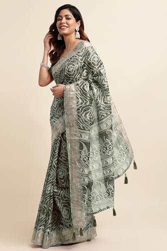 Image of MIRCHI FASHION Women Saree Cotton Blend Kalamkari Printed | Comfortable Office and Regular Daily Use Sari with Unstitched Blouse Piece