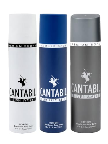 Image of Cantabil Irish Ivory & Electric Blue & Silver Amber Unisex No Gas Deodorant Body Spray | Combo Of 3 X 150ml With Lemon, Mint, Sandalwood | Perfume Deo For Men & Women | Rakhi Gift for Brother