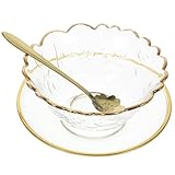 TOVINANNA Cuencos de Vidrio Grandes con Borde Dorado Cuencos Profundos para Ensaladas Frutas y Postres Diseño Moderno y Decorativo para Servir Casa y Eventos