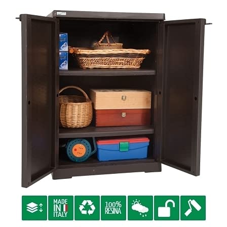 GrecoShop Armadio Basso Resina Polyrattan-line Wengè