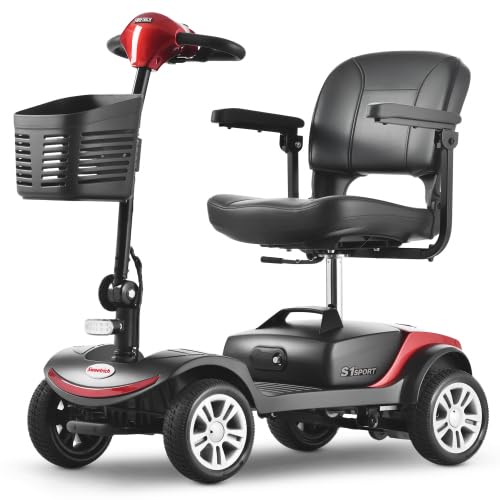 Scooter de movilidad 6 km/h para mayores, 4 ruedas, motor 300 W, carga 136 kg, batería extraíble, asiento 360°, luz LED, rojo