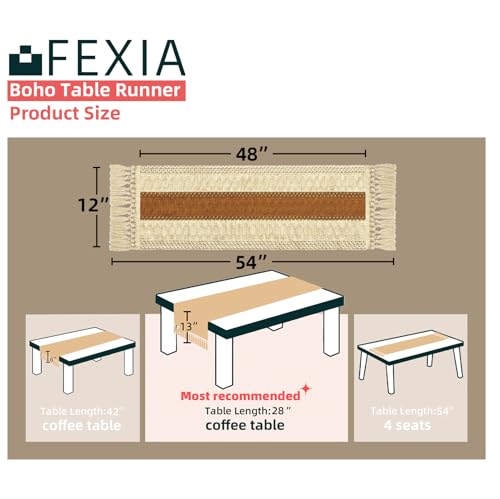 Image of FEXIA Boho Table Runner 48 Inches Long Macrame Summer Decor Coffee Table Cover Farmhouse Stylewith Tassels for Party Bohemian Rustic Wedding Bridal Shower Dining Room Middle Brown (12x48 Inches)