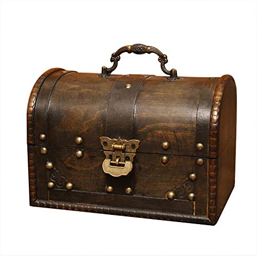 shewt Caja de Madera Vintage Caja de Tesoro de joyería con Cerradura Caja de Almacenamiento nostálgica Europea Misceláneas de Escritorio Caja pequeña Decoración del hogar