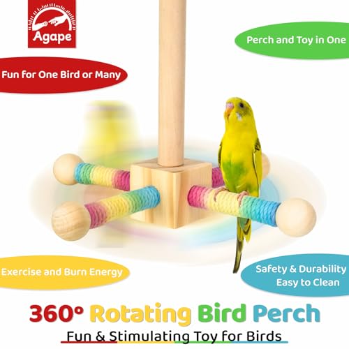 Image of Agape 360 Rotating Bird Perch Stand, Wooden Parrot Exercise Toy