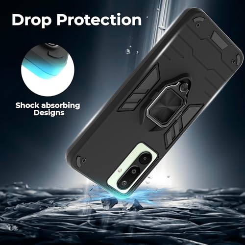 Image of A rtistque Armor Bumper Back Case Cover for Samsung Galaxy M16 / F16 | Stylish Ring Holder & Inbuilt Stand | Shockproof TPU Protective Design | 360 Degree | Back Cover - Black