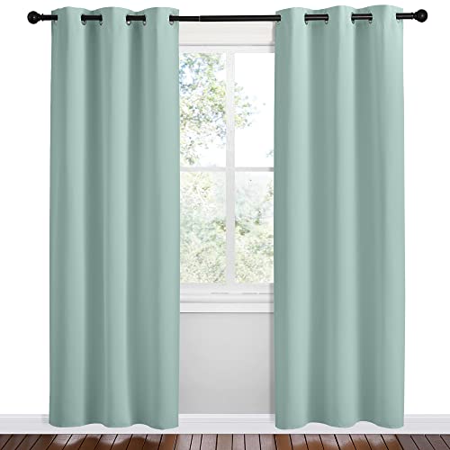 Image of NICETOWN Aqua Blue Room Darkening Curtains for Kitchen, Set of 2, 42 inches Wide by 78 inches Long, Window Treatment Thermal Insulated Solid Grommet Room Darkening Curtains /Drapes for Bedroom