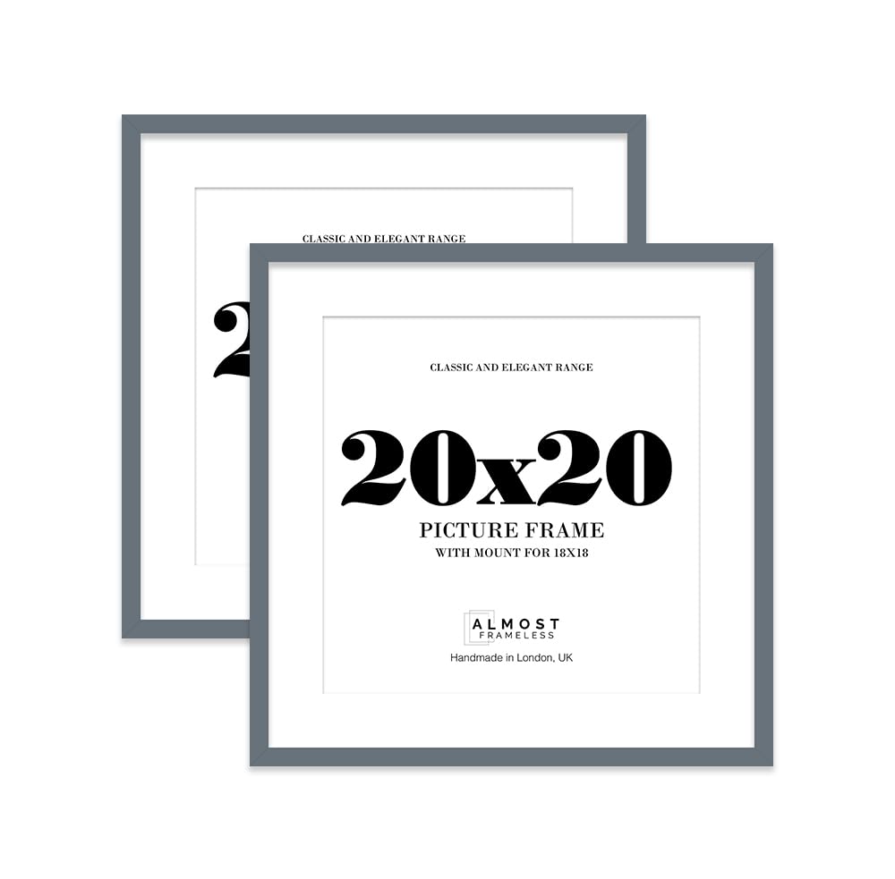 20x20 Grey Picture Frame with Mount for 18x18 Photos, Prints - Modern Square Wall Frame, Set of 2