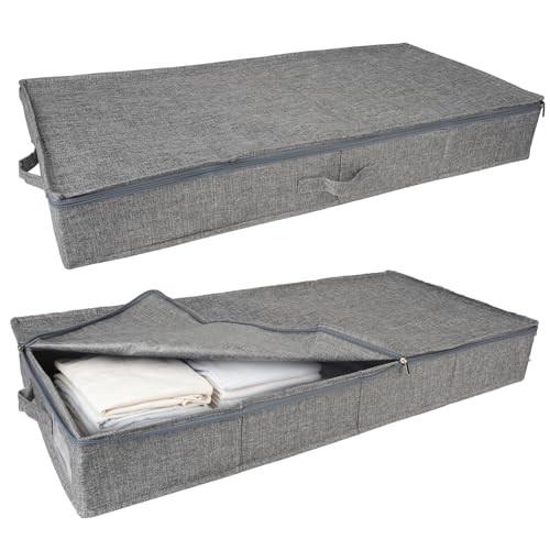 2個セッ ベッド下収納ケース 取っ手付き 長さ85cm 幅40cm 高さ12cm 大容量 折り畳み 布 衣装ケース 蓋付き 収納ボックス 衣類をほこりや汚れから効果的に保護 グレー