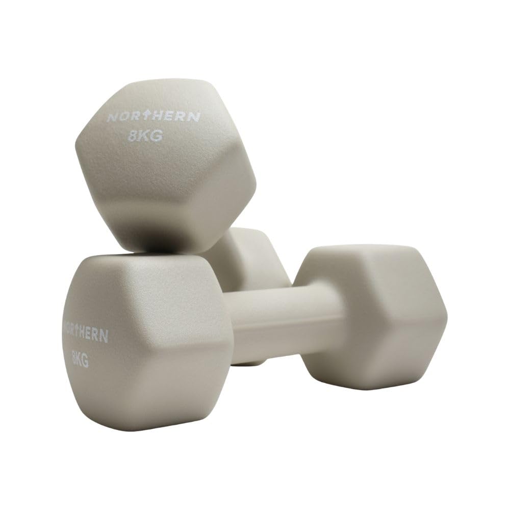 Northern Natural Stone Neoprene Hex Dumbbells Pair, 1kg–8kg Hand Weights for Home Gym Strength Training, Non-Slip Hexagonal Dumbbells for Fitness, Aerobics, Yoga & Toning (8kg x 2)