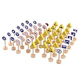Totority Wooden Road Construction Traffic Sign: 50pcs Toy Street Signs Small Toy Cars and Other Diecast Vehicles Wood Cars Toys Traffic Signs Toy