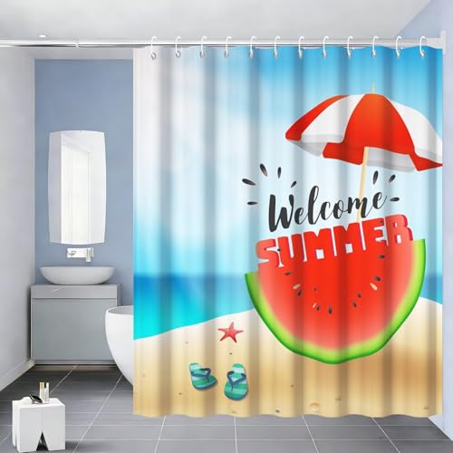 Uiiooazy Welcome Summer Decor Waterproof Shower Curtain 72x72 inches