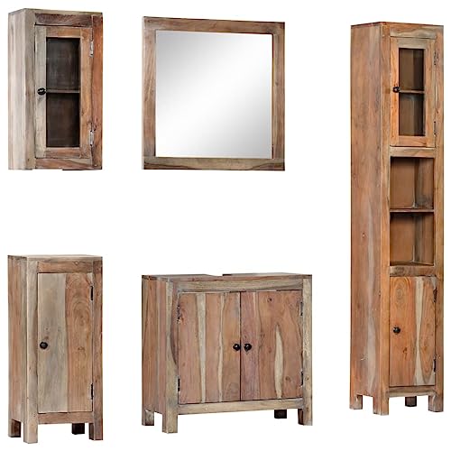 Juego de muebles de baño de madera maciza de acacia, 5 piezas, 247725