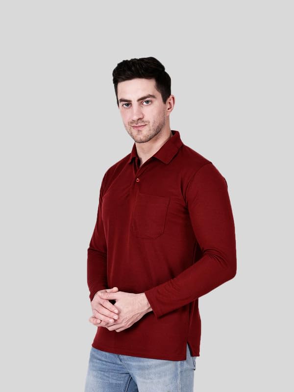 Image of Full Sleeve Men's Polo T-Shirt | Regular Fit, Soft & Breathable Cotton Blend Fabric | Classic Polo Collar, Casual & Office Wear | Available in Sizes M to 6XL, Multiple Colors