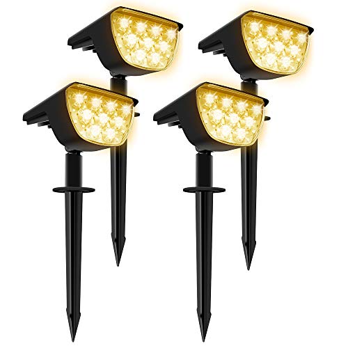 Buy 2 get 3 Solar Landscape Spotlights, 30 LED Waterproof Outdoor Wall Lights, Solar Powered Warm White 3000K Security Light, Wireless Landscaping Light for Yard Garden Driveway Porch Walkway Pool Patio, 4 Pack