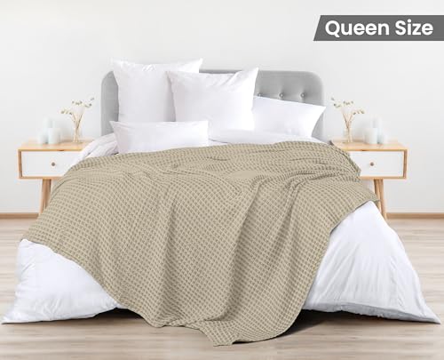 Image of Utopia Bedding 100% Cotton Waffle Weave Blanket Queen Size for Bed - Lightweight, Breathable Summer Blankets Soft and Cozy, Gifts for Women Home Room Decor (Khaki, 90x90 Inch)