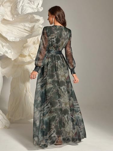 Image of TOLEEN Summer Casual Dresses for Women 2024 Spring Fashion Boho V Neck Long Sleeve Ruffle Floral Print Elegant Maxi Dress