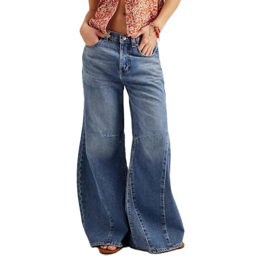 Womens Wide Leg Jeans High Waisted Baggy Jeans Y2k Boyfriend Washed Flared Denim Pants Hip Pop Trousers Streetwear