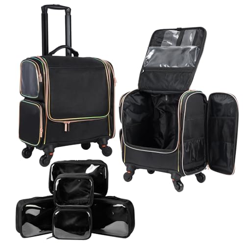 Stagiant Rolling Makeup Train Case, Professional Makeup Case, Travel Cosmetic Organizer Make Up Storage Bag for Makeup Artist, Hairstylist, Barbers, with 5 Toiletry Bags, Black by Stagiant - Used condition - US$78.75