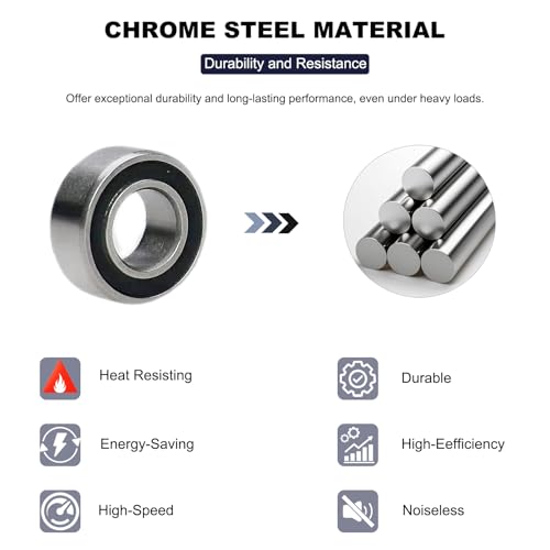 Image of 10 PCS MR105-2RS Deep Groove Ball Bearings - 5x10x4mm Double Sealed, Chrome Steel, Z2 Grade for RC Cars, Drones, Robotics, and Small Electric Motors (MR105 RS)