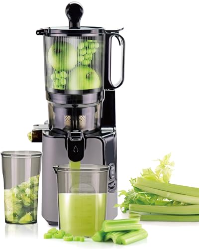 Charmline 130mm Licuadora Prensado en Frio, Limpieza Rápida Extractor de Zumos y Verduras, Extractor de Jugo, 1.8L, 250W Eléctrico Exprimidor, Gris Plata