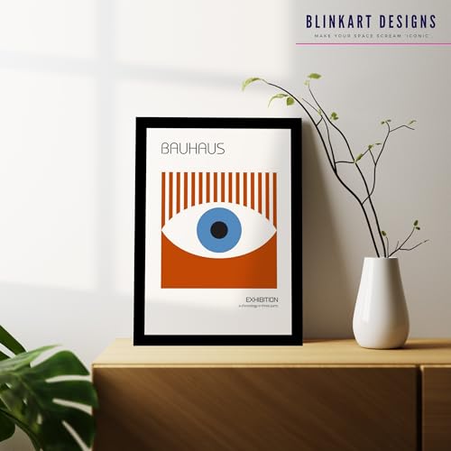 Image of BLINKART Vintage Bauhaus Retro Geometric Aesthetic Poster Gallery | Colorful Wrap Framed For Home Office Studio Living Room Modern Art Studio Decoration Abstract Shapes | (d75) | 13x10 Inch